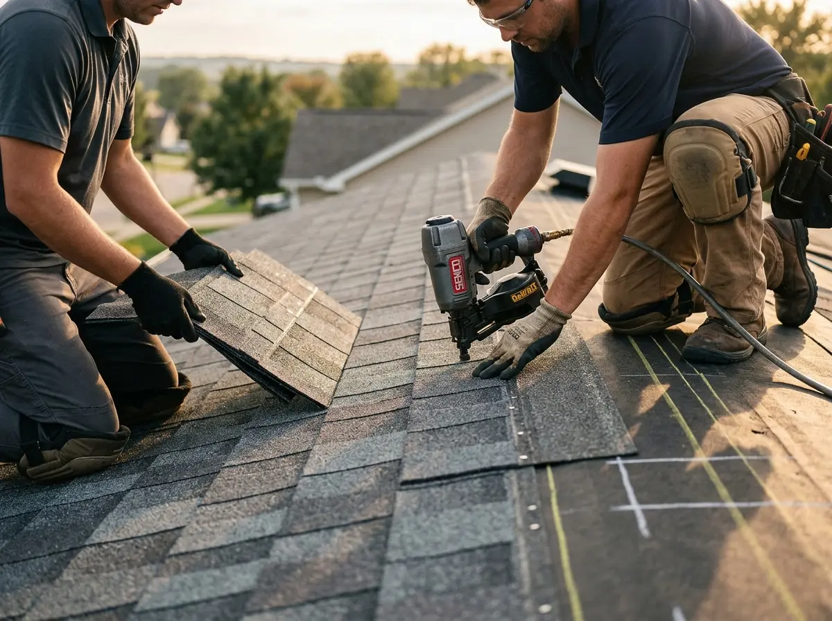 Professional roofer working on a residential roof in Chehalis